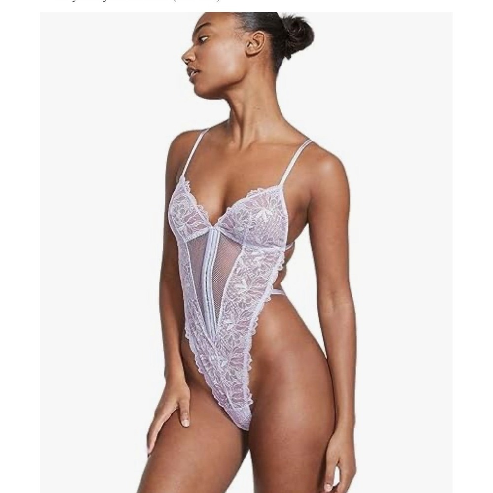 Victorias Secret Very Sexy Unlined Lace Teddy Lavender Floral Fairy Medium NEW